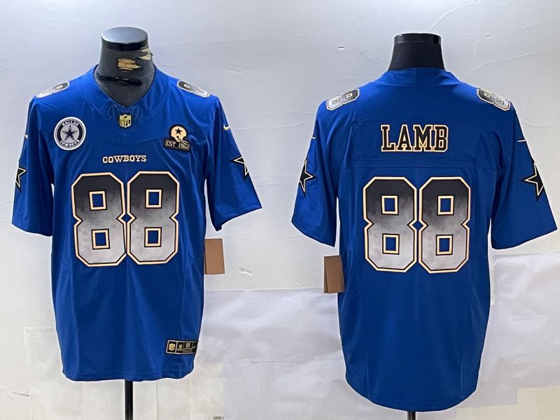 Men Dallas Cowboys 88 Lamb Blue Three generations 2024 Nike Vapor Limited NFL Jersey style 2